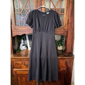 Boden Navy Puff Sleeve V Neck Midi Dress UK 10P US 6P EcoVero‎ Viscose Blend